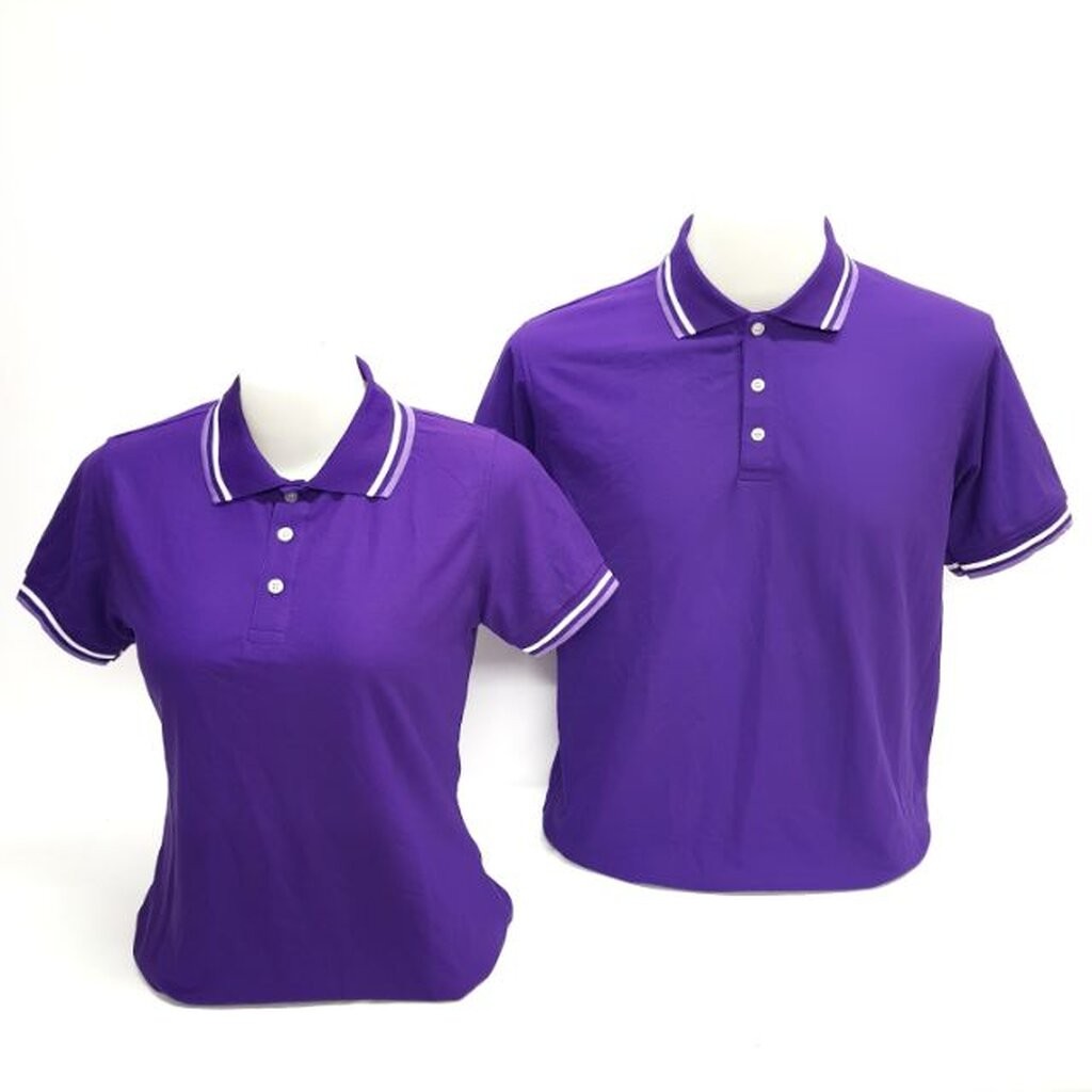 เสื้อโปโล คอปก สีม่วง เข้ม ขลิบขาว-ม่วงอ่อน | Kaneko MC