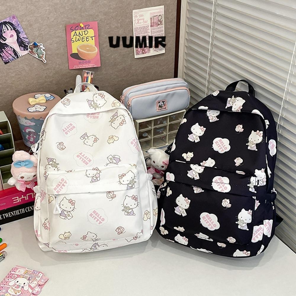 Uumir Hello Kitty กระเป๋านักเรียน, กระเป๋าเป้สะพายหลัง Hello Kitty Sanrio ความจุขนาดใหญ่, แฟชั่นแฟชั่นเรียบง่าย Melody Cinnamoroll กระเป๋านักเรียนวัยรุ่น