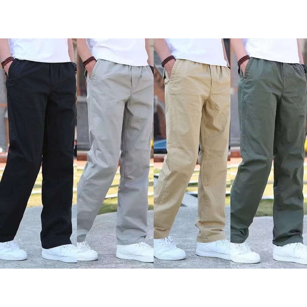 Cool👖 กางเกงทำงานลำลองผู้ชาย สีทึบ เอวหลวม Y-125