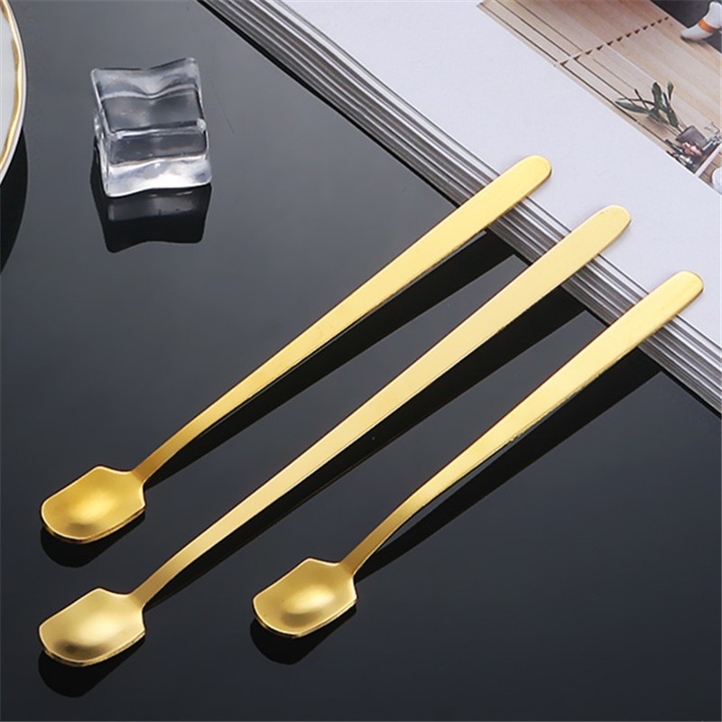 ช้อนสแตนเลส (ช้อนกาแฟ/ช้อนตักเค้ก)  - สี ทอง/เงิน สไตล์เกาหลีด้ามยาว ช้อนหัวเหลี่ยม ขนาด 13CM/15CM/17CM G2899 - รูปที่ 5