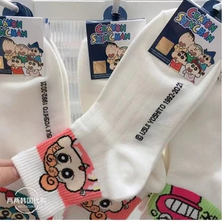 ถุงเท้าหญิงน่ารัก Crayon Shin-Chan กลางหลอด Preppy สไตล์นักเรียน Four Seasons All @