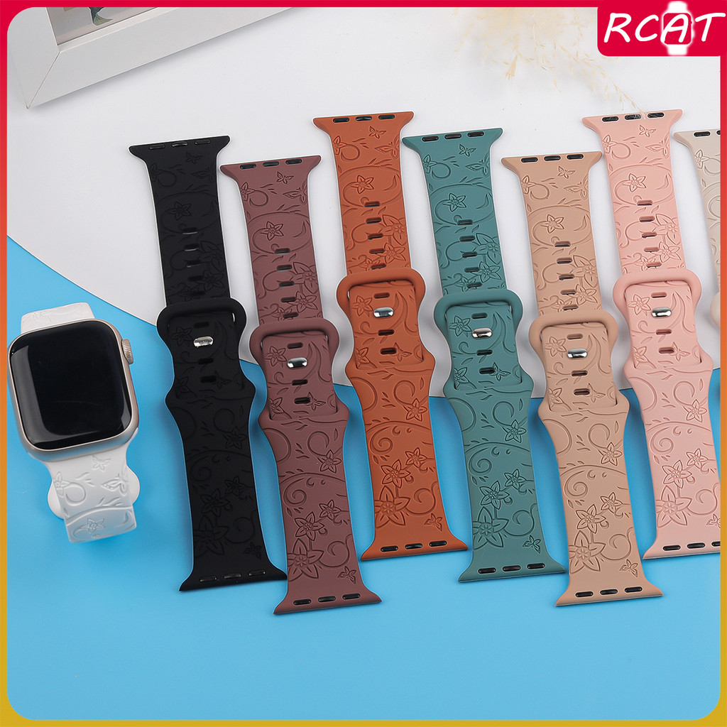 สายซิลิโคนพิมพ์ดอกไม้สำหรับ for Apple Watch SE Ultra 3 2 49 มม.46 45 44 42 41 40 38 มม. iWatch Series 11 10 9 8 7