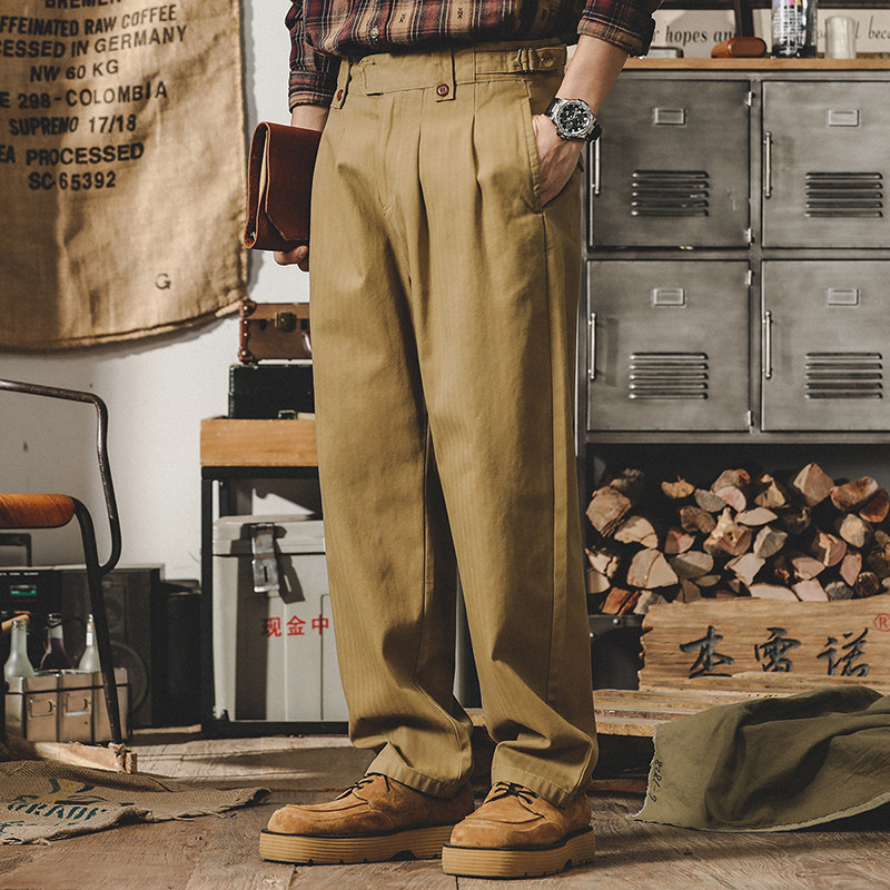 Gerino American Retro Guarge กางเกงผู้ชายเอวสูงตรงรูปแบบกระดูกอีกา Naples กางเกงลําลองผู้ชายอินเทรนด์