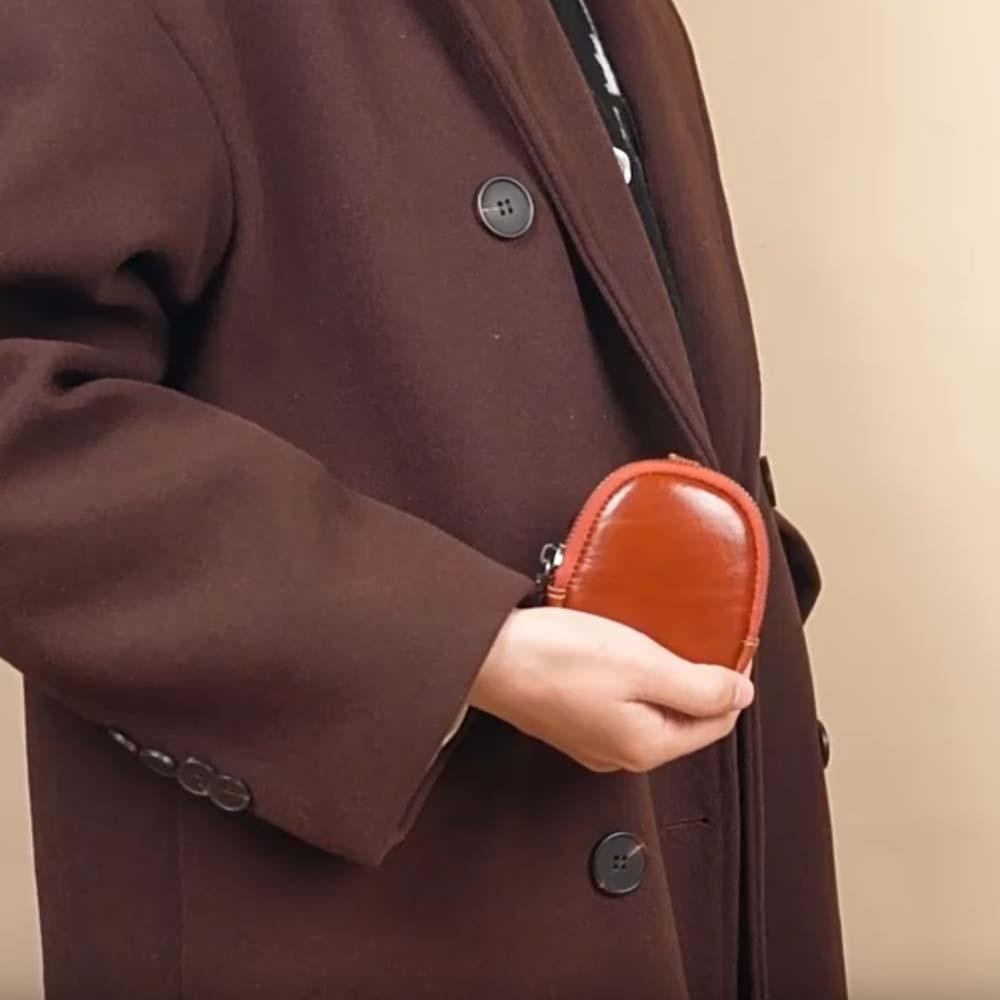 Wellnessspot Elliptical Zipper Pouch, Mini Retro Oil Wax PU Wallet, Key Ring Zipper Anti-loss Waterproof Mens Coin Purse ทุกวัน