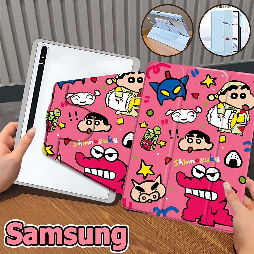 【360องศาหมุน+Triple fold】เคสฝาพับ Samsung Galaxy Tab S7 S8 S9 S7FE S9FE S9FE+ S10+ Galaxy Tab S6Lite A7 A8 A9 A9+ S7+ S8+ S9+ Xiaoxin samsung case Built-in pencil holder