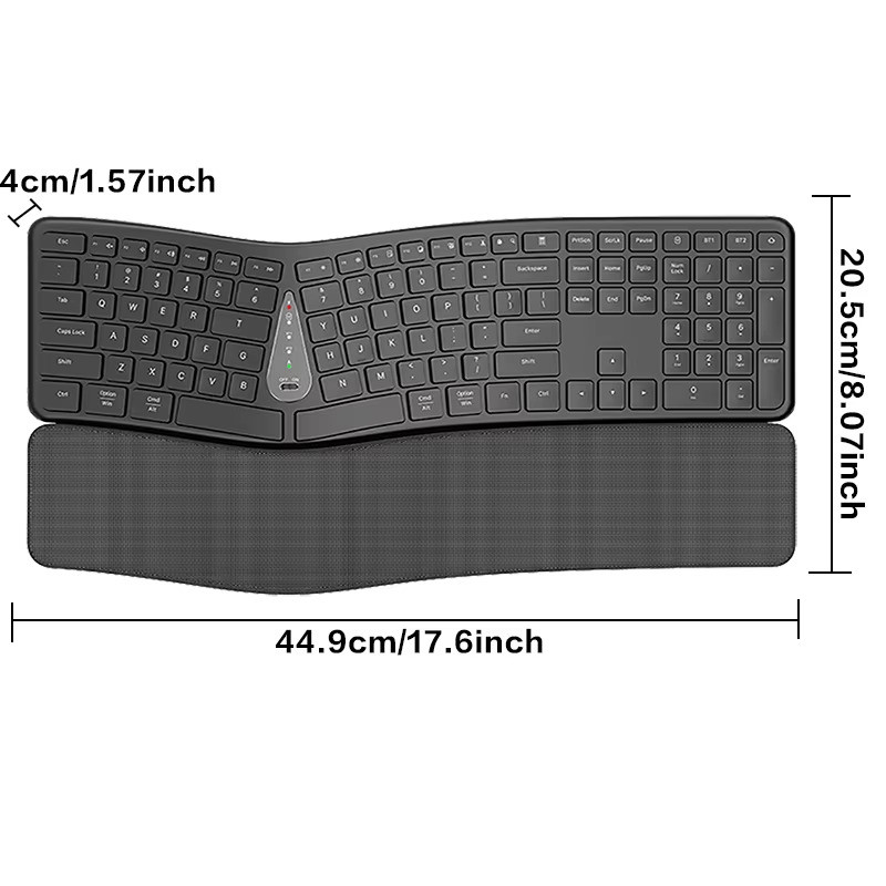 Ergonomic ไร้สายเงียบแยกคีย์บอร์ดเมาส์ Combo พร้อมที่วางข้อมือ BT Dual Mode คีย์บอร์ดชาร์จไร้สายสําหรับ Win7/8/10
