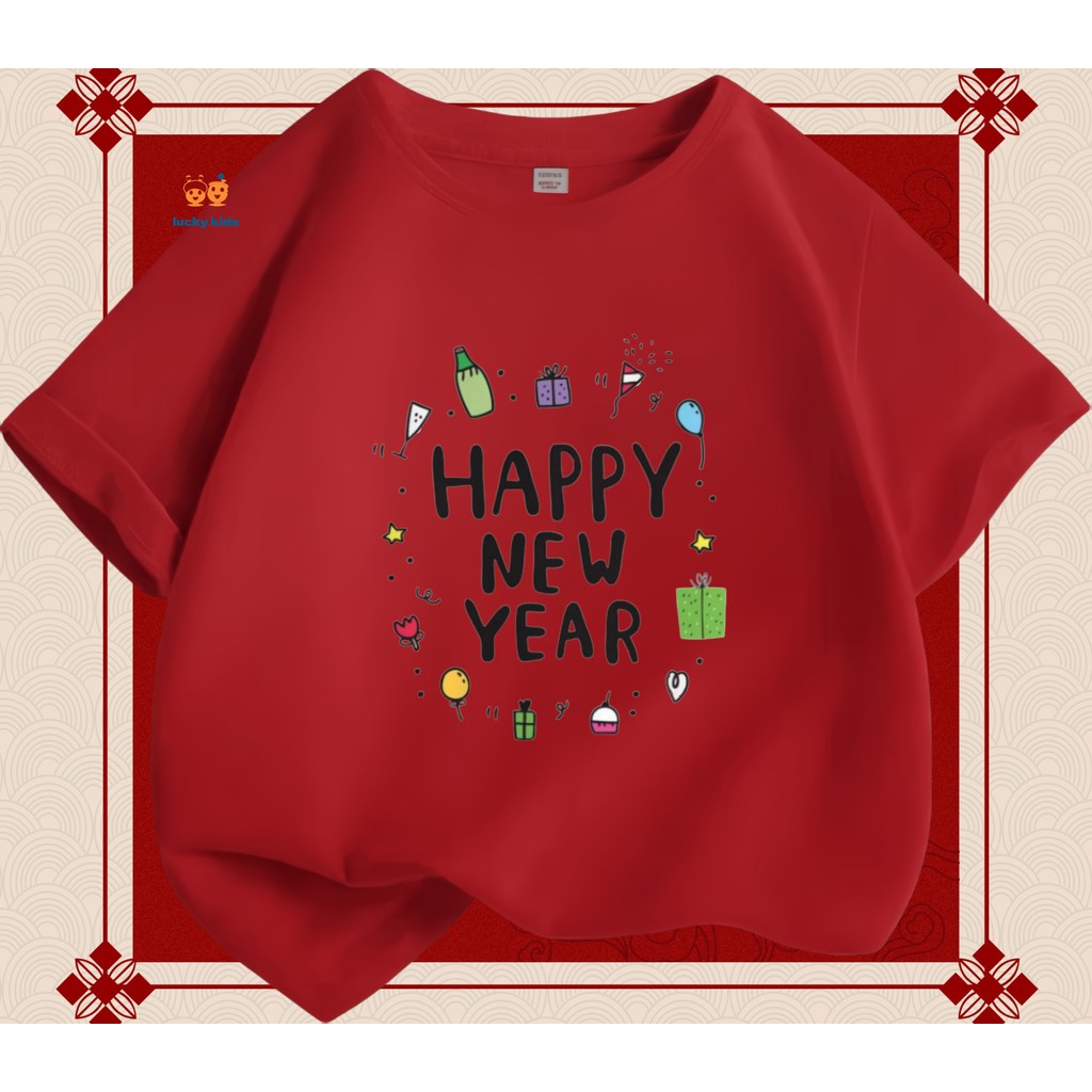 ?เสื้อยืดสำหรับผู้ใหญ่และเด็ก เสื้อยืดเด็ก 2025 สวัสดีปีใหม่เสื้อยืด & Merry X Mas ผ้าฝ้ายแท้สวมใส่สบาย? LUCKY KIDS