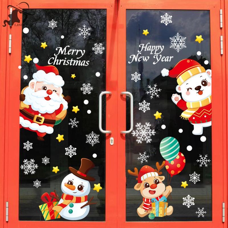 Lishu 2/4pcs คริสต์มาส Snowman Snowflake Santa Claus สติ๊กเกอร์ติดผนังปีใหม่กระจกหน้าต่างภาพจิตรกรรมฝาผนัง Room Home Decor Decals th