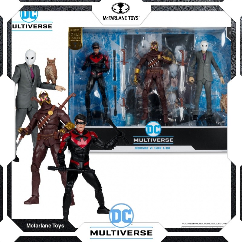 Mcfarlane ของเล่น NIGHTWING VS TALON & OWL (BATMAN: THE COURT OF OWLS) 3-PACK GOLD LABEL DC Multiver