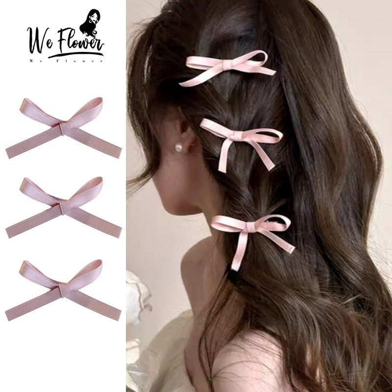 เราดอกไม้หวานสีชมพูผ้าไหมริบบิ้นโบว์กิ๊บติดผมสําหรับผู้หญิงสาวแฟชั่น Bowknot Hairpins Barrettes อุปกรณ์เสริมผม