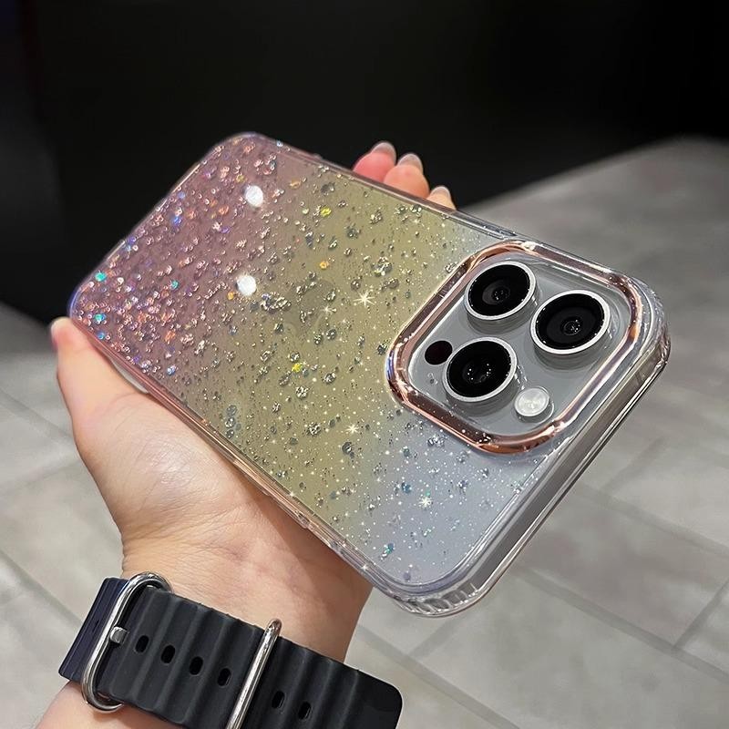 เคสโทรศัพท์ Undersea Starry Gradient Glitter เหมาะสําหรับ iPhone 15 กรณีโปร่งใสเต็มรูปแบบกันกระแทกสําหรับ iPhone 14 Pro Max/13