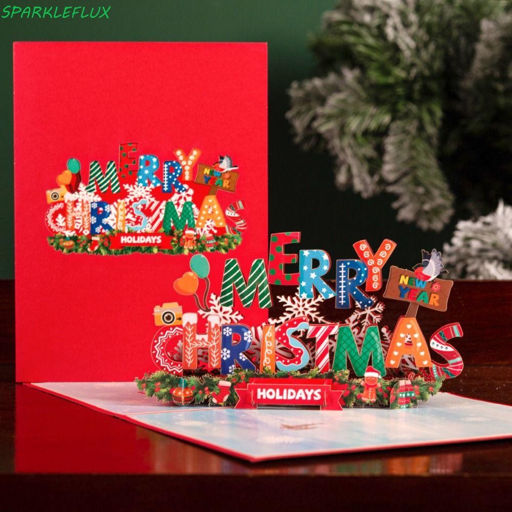 Sparklefflux การ์ดคริสต์มาส Pop Up Friends Family Christmas New Year Party คําเชิญของขวัญเทศกาลตกแต่ง