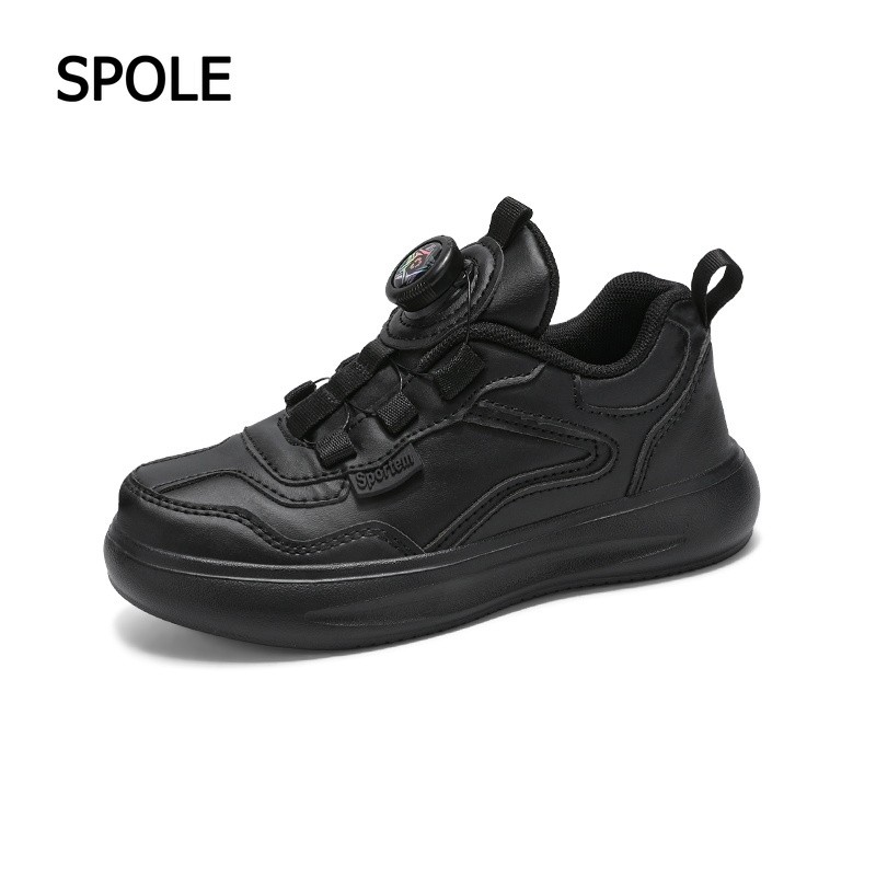 SPOLE รองเท้าผ้าใบสําหรับเด็กรองเท้าสีขาวผูกฟรีเด็กนักเรียนรองเท้าสีดํากีฬาเด็กผู้หญิงสีดําผู้ชาย H835