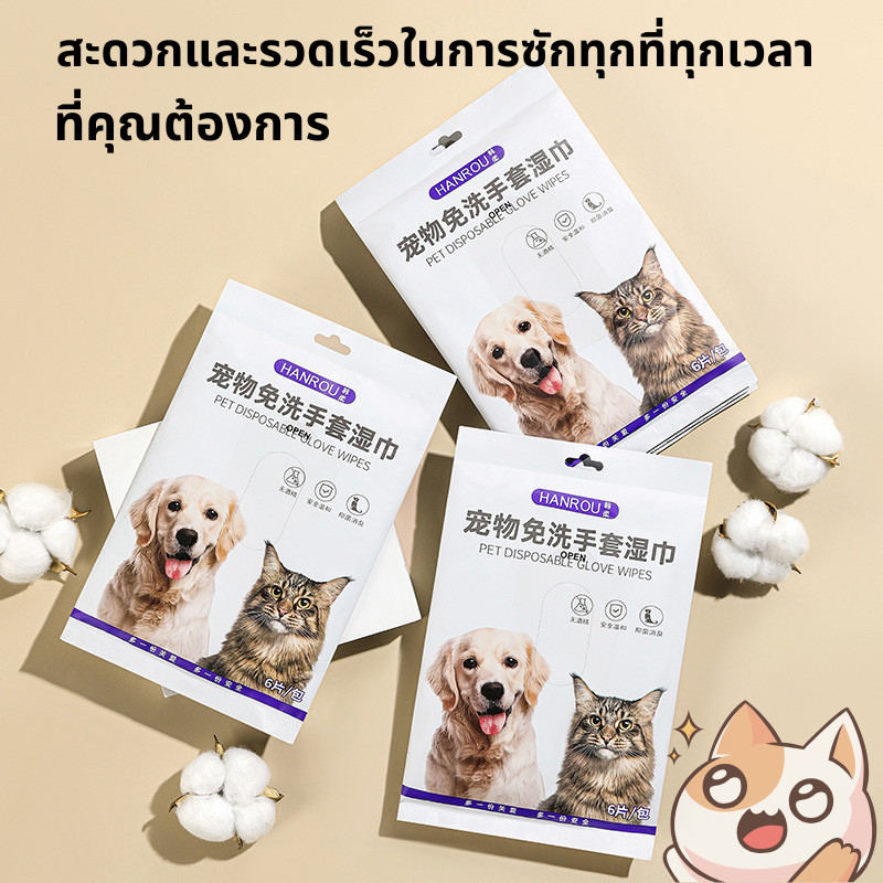 ถุงมือสัตว์เลี้ยงแบบใช้แล้วทิ้ง 6ชิ้น/ห่อ ถุงมืออาบน้ำแมว ทำความสะอาดและดับกลิ่น ไม่ต้องล้างน้ำ สะดวก และรวดเร็ว - รูปที่ 7