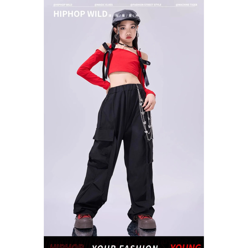 เครื่องแต่งกายการแสดงเทศกาลของเด็กผู้หญิง เสื้อผ้าคริสต์มาสสําหรับเด็กผู้หญิงชุดเต้นรําแจ๊สสาวเสื้อครอปสีแดงกับสะดือสัมผัสสําหรับเต้นรําฮิปฮอปชุดเต้นที่เร - รูปที่ 4