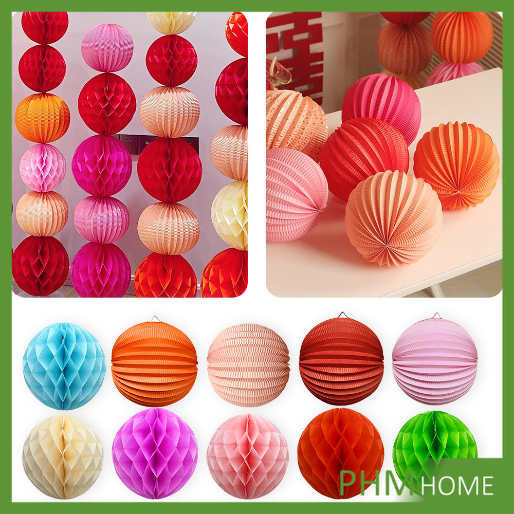 โคม พู่ แขวน กระดาษรังผึ้ง ปอมปอม โคมจีนพับได้ 20/25cm ตกแต่งเทศกาล party supplies