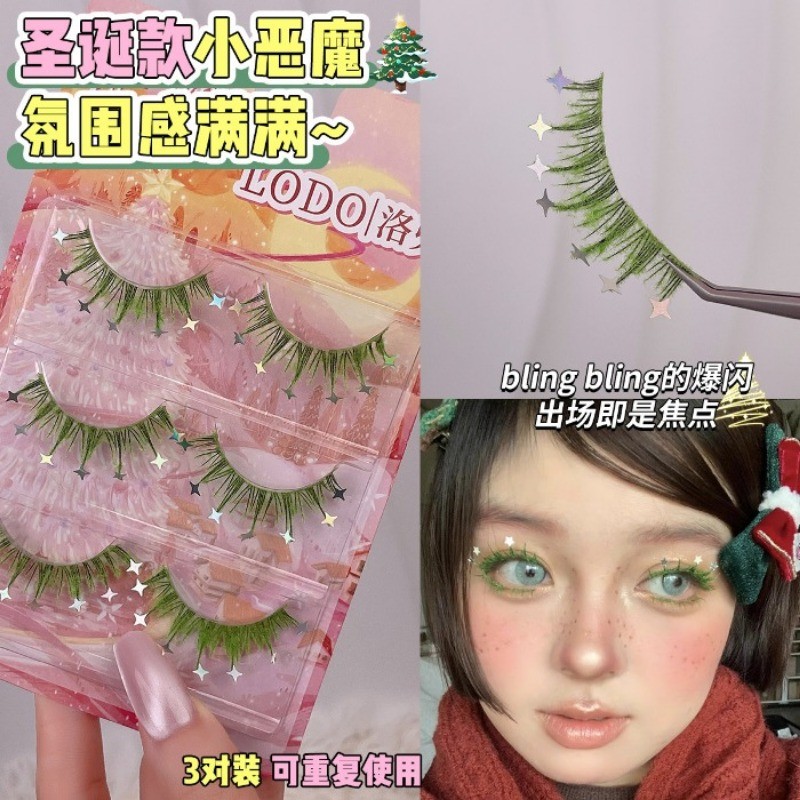 Lodo Christmas ขนตาปลอมหนา Curling Multi-Layer Cross สามมิติ 3 คู่
