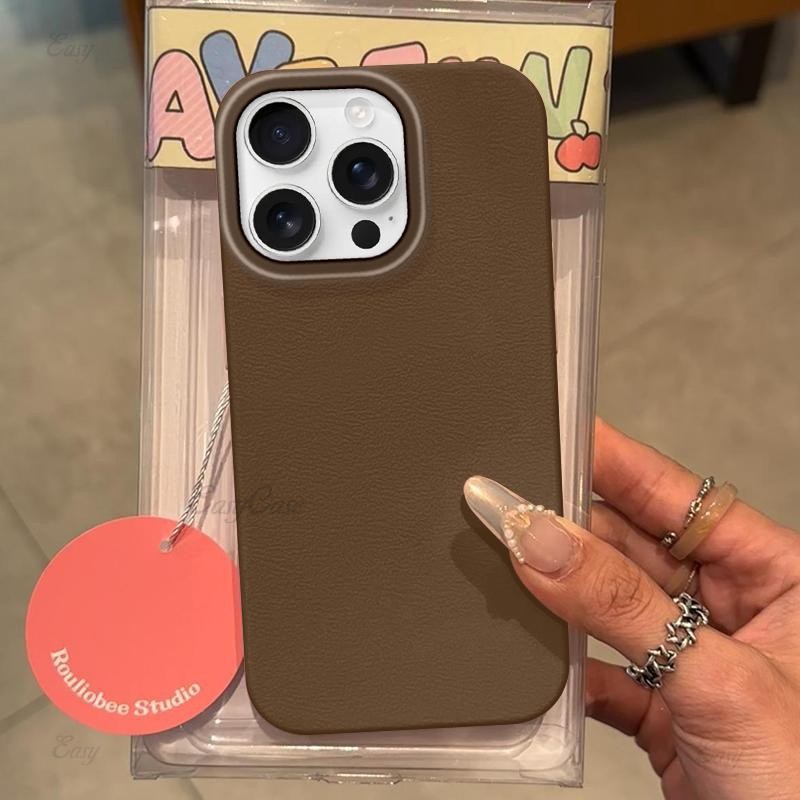 ใหม่ Desert สีน้ําตาลลิ้นจี่หนังรูปแบบเคสโทรศัพท์สําหรับ iPhone 16 15 14 13 12 11 Pro Max TPU Soft Case Anti Drop และ Anti Slip ฝาหลัง