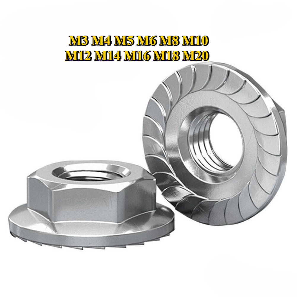 [BY-TH-W]M3M4M5M6M8M10M12M14M16M18M20 Hexagon Flange Nut Serration SUS304/316/หัวน็อต ตัวเมีย ติดแหวน สแตนเลส 304/316