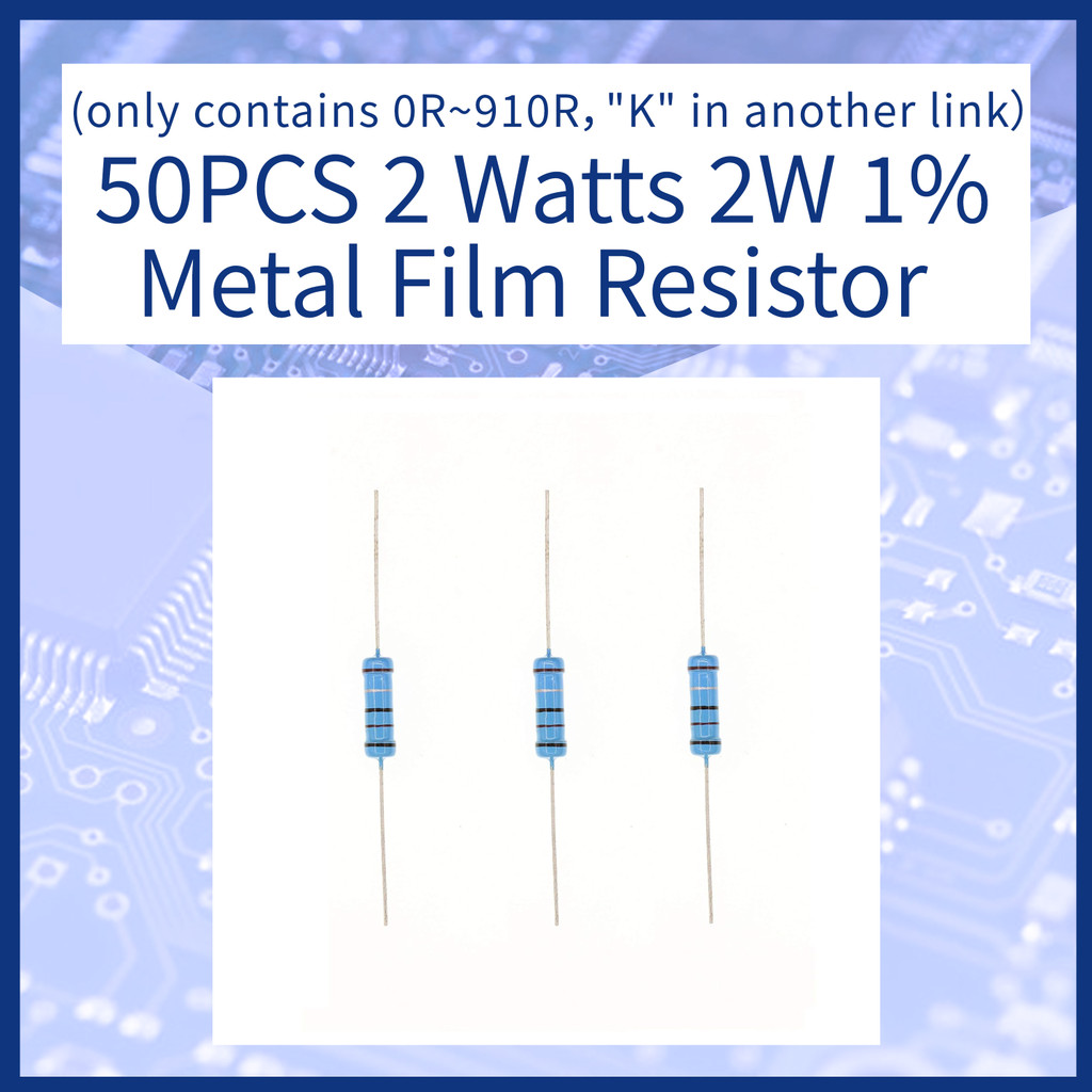 (มีทุกขนาด ลิงค์นี้มีเพียง 0R~910R,"K" ในอีกลิงค์) 50 ชิ้น ตัวต้านทาน 2 Watts 2W 1% Metal Film Resistor Ohm
