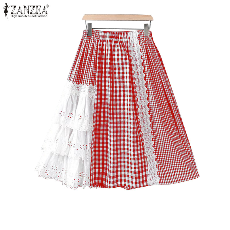 Zanzea ผู้หญิงเกาหลี Casual Elasticized เอว Splicing ลายสก๊อต A Hem ไม่มีกระเป๋า Oversirt