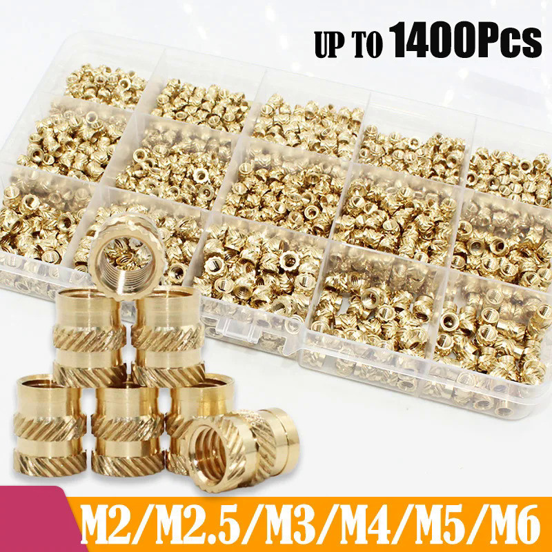 M2 M3 M4 M5 M6 Brass Heat Set Insert Nut Hot Melt Knurled Threaded Injection Insert Double Twill Emb