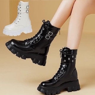 ขนาด35-40ผู้หญิงแฟชั่นสีดําหนา พื้นรองเท้า รองเท้าหนัง พื้นร…