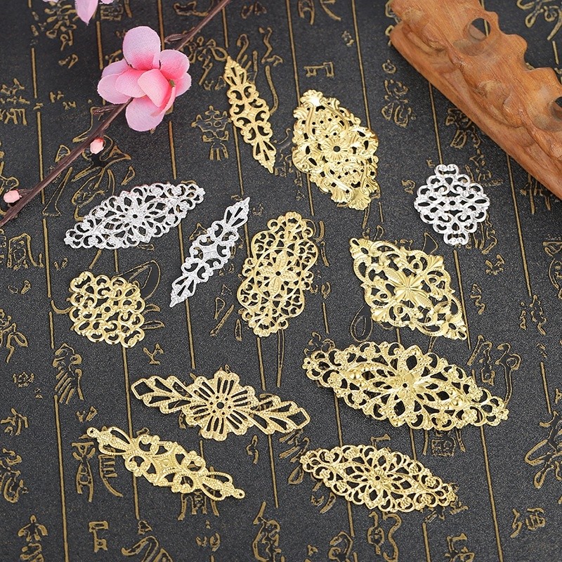 กิ๊บทำด้วยมือ10ชิ้น DIY ชิ้นดอกไม้แผ่นลบแผ่นเหล็กสีทองกิ๊บเครื่องประดับผมวัสดุที่คาดผมกิ๊บ bdqp kvk5
