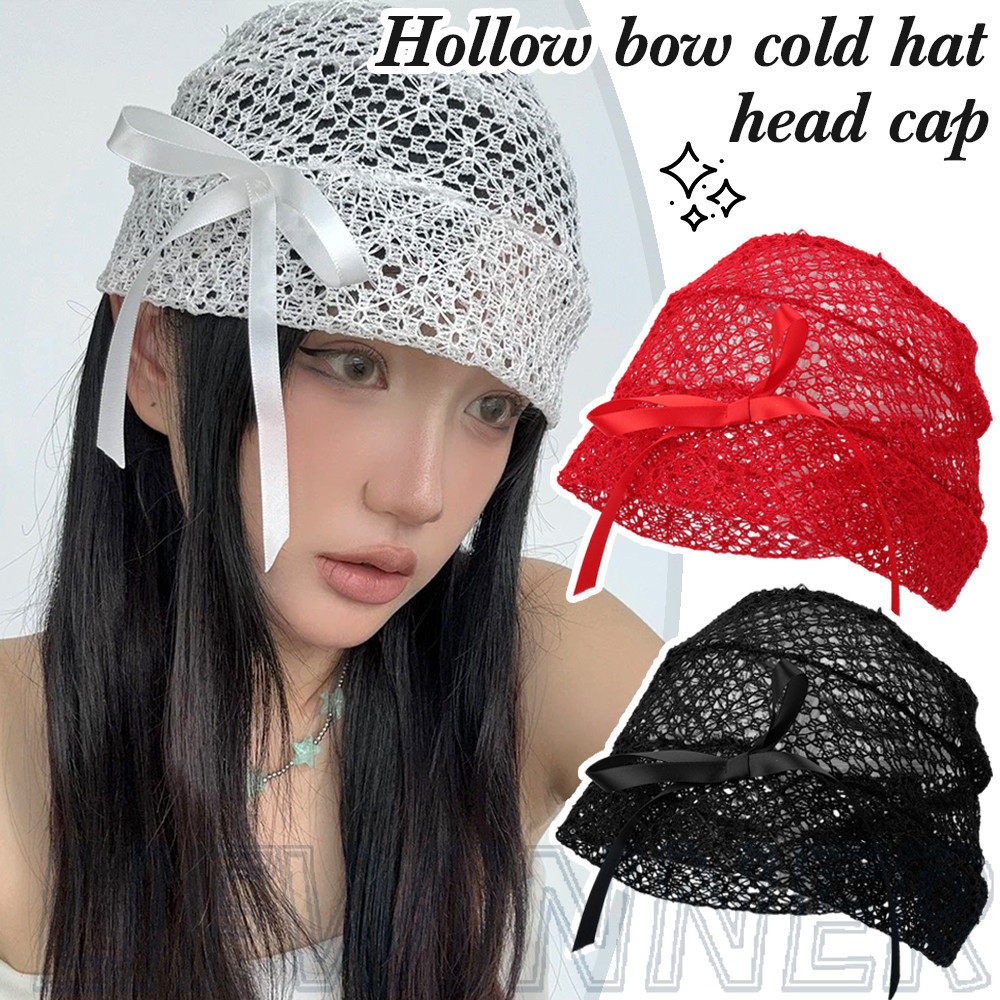 หมวกถัก-หมวกเบเร่ต์ลูกไม้-ระบายอากาศ,หวาน,สไตล์ อิน,แฟชั่น-กลวงออกโบว์ทอหมวกลําลอง-ฤดูใบไม้ผลิและฤดูใบไม้ร่วงหมวกกะโหลกบาง