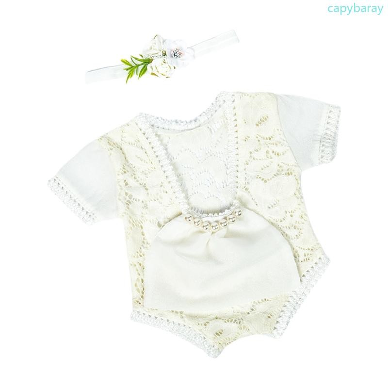 Cpy ทารกแรกเกิดการถ่ายภาพ Props สาวลูกไม้ Romper Jumpsuit ชุดแถบคาดศีรษะ