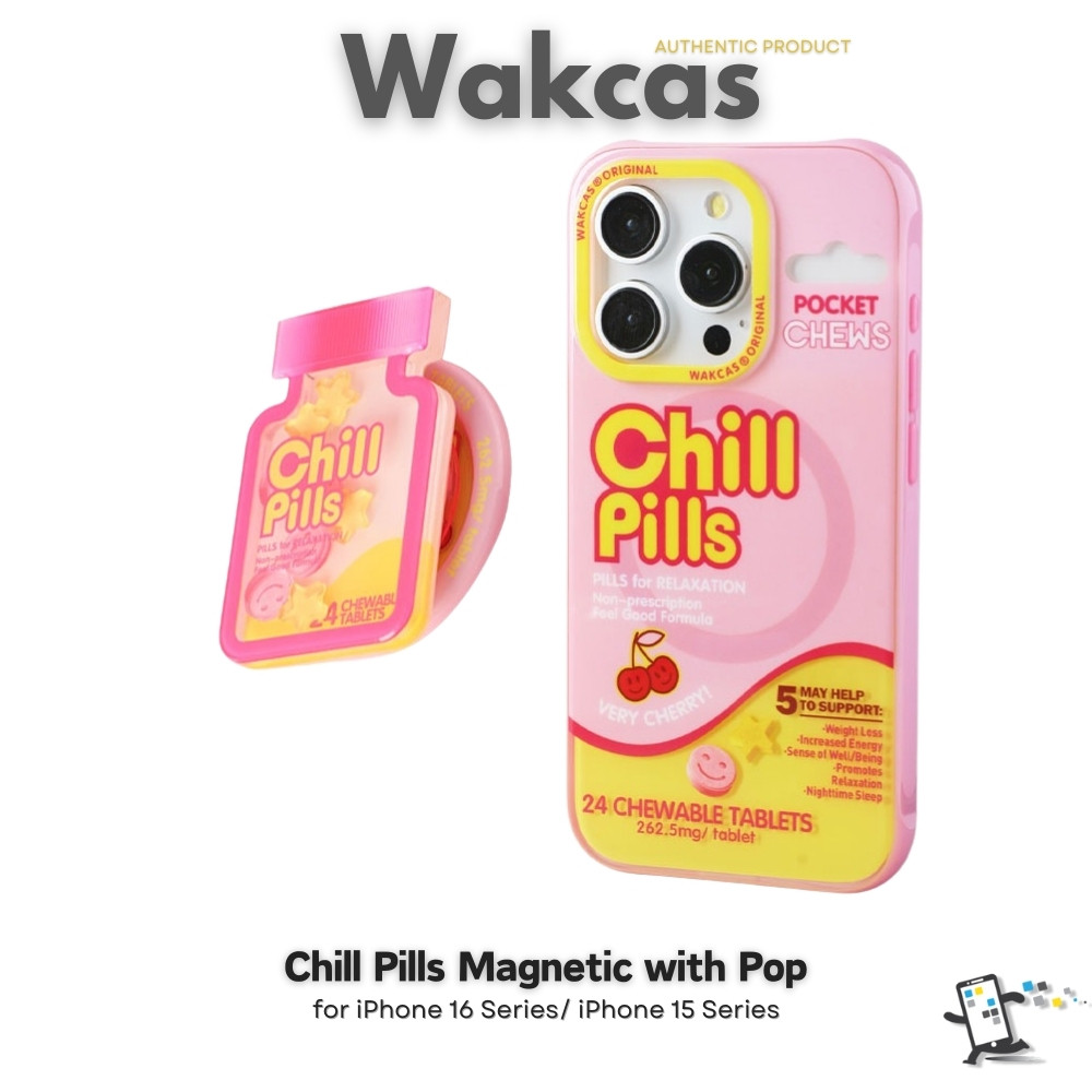 Wakcas Chill Pills Magnetic with Pop เคสสำหรับ iPhone 16 Series และ iPhone 15 Series