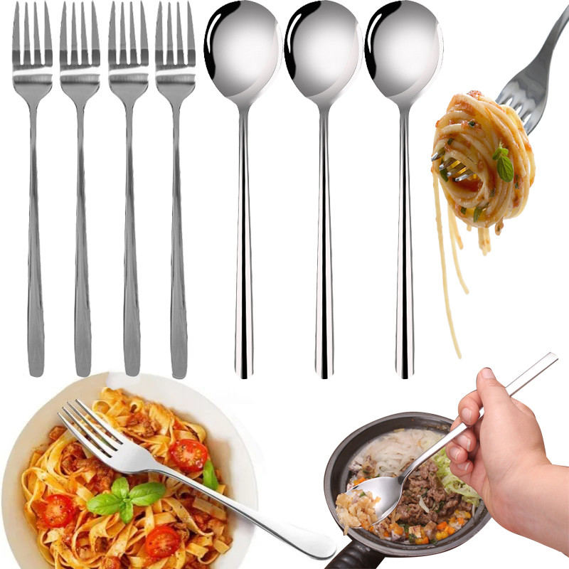 เครื่องใช้บนโต๊ะอาหารด้ามยาวสแตนเลส-ช้อนบริการขนมหัวกลม-ส้อมสลัด ดี เครื่องใช้บนโต๊ะอาหาร ส้อมผลไม้-ร้านอาหารครัว