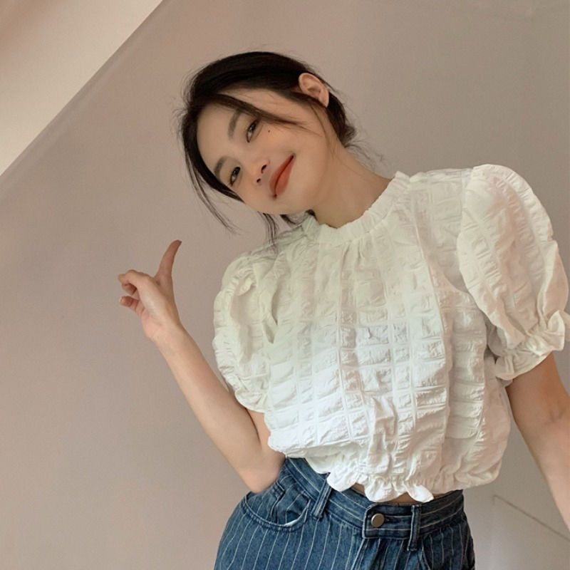 🧡LINNA🧡เวอร์ชั่นเกาหลี คอกลม แขนสั้น เสื้อเชิ้ต หวาน สไตล์แฟชั่น