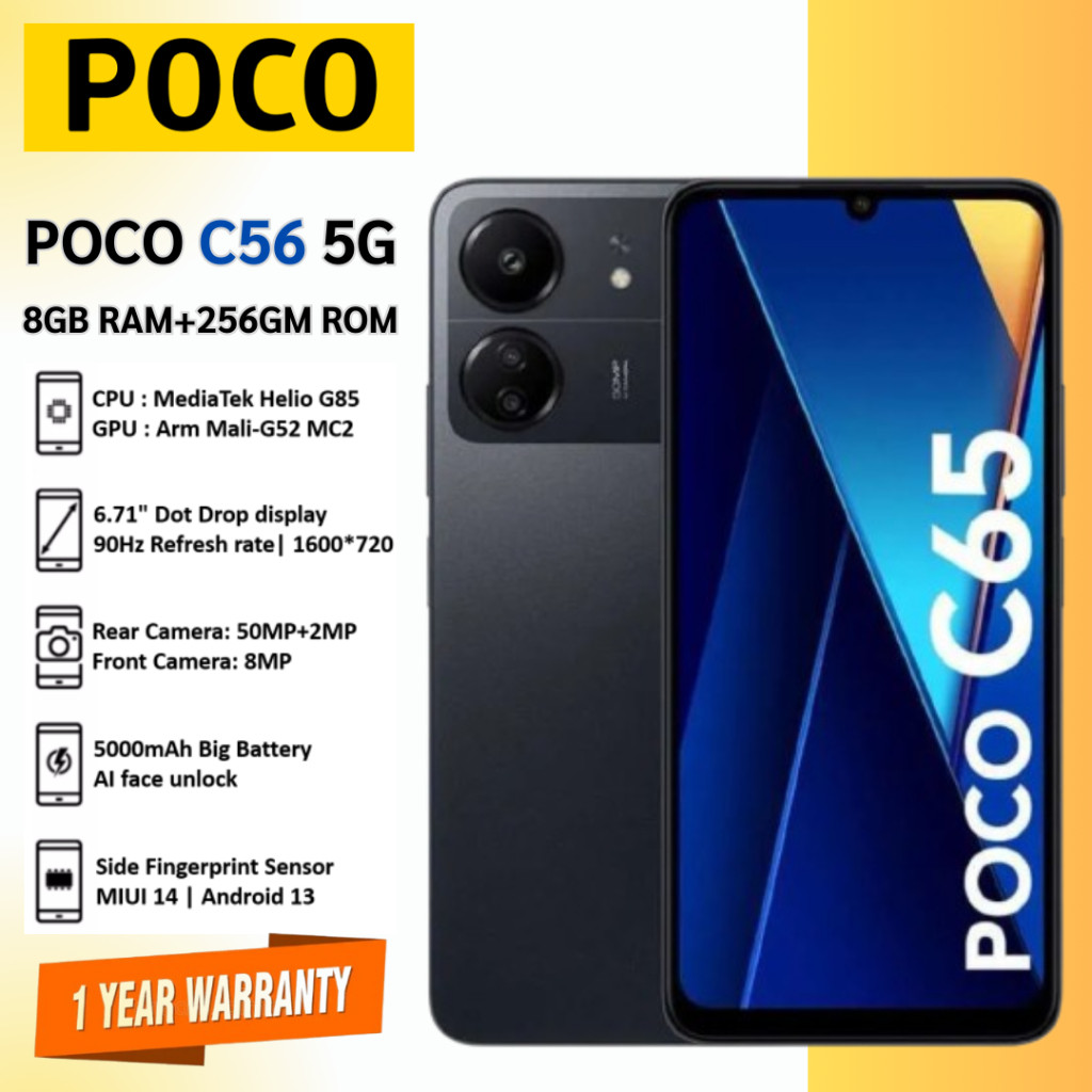 POCO C65 8GB+256GB ชิปเซ็ตอันทรงพลัง MediaTek Helio G85 3 กล้อง AI 50MP | รับประกัน 1 ปี