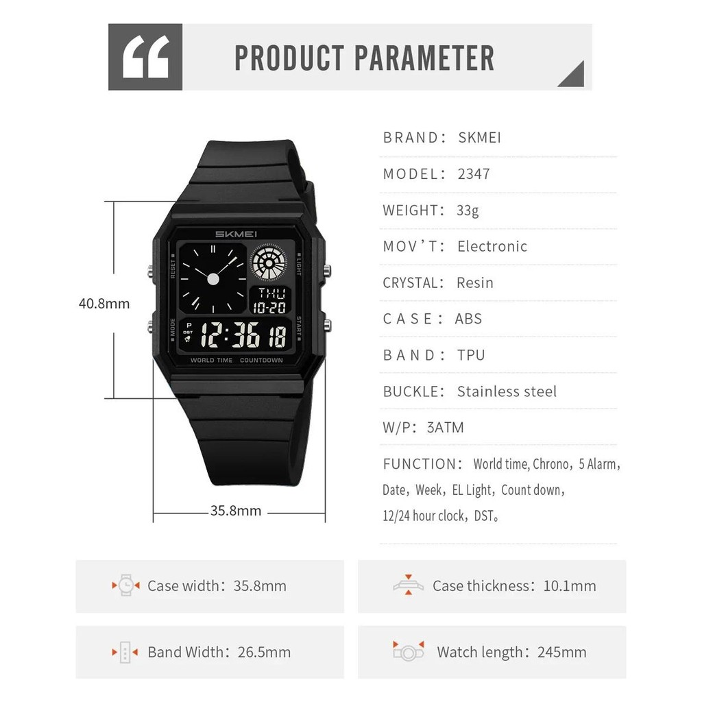 Skmei 2347 Daylight Time Digital Sport นาฬิกาอิเล็กทรอนิกส์สําหรับผู้ชายผู้หญิงนักเรียนกันน้ํากลางแจ้ง Chrono นาฬิกาข้อมือ Reloj