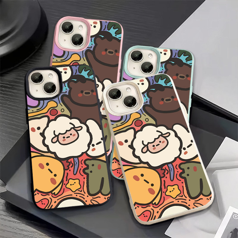 เต็มหน้าจอ Graffiti สัตว์น้อยน่ารักเคสโทรศัพท์สําหรับ IPhone11 12 13 14 15 Pro MAX Plus 11Pro 13Pro 7 8 Plus X XR XS MAX SE 2020 หรูหรานุ่มกันกระแทกกรณี