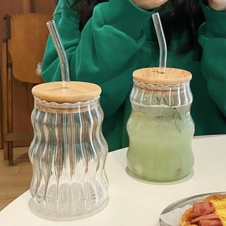 500ML Transparent Glass Cup with Lid and Straw Cold Drinking Coffee Mug Drinkware Heat Resistant Healthy Glass Cups