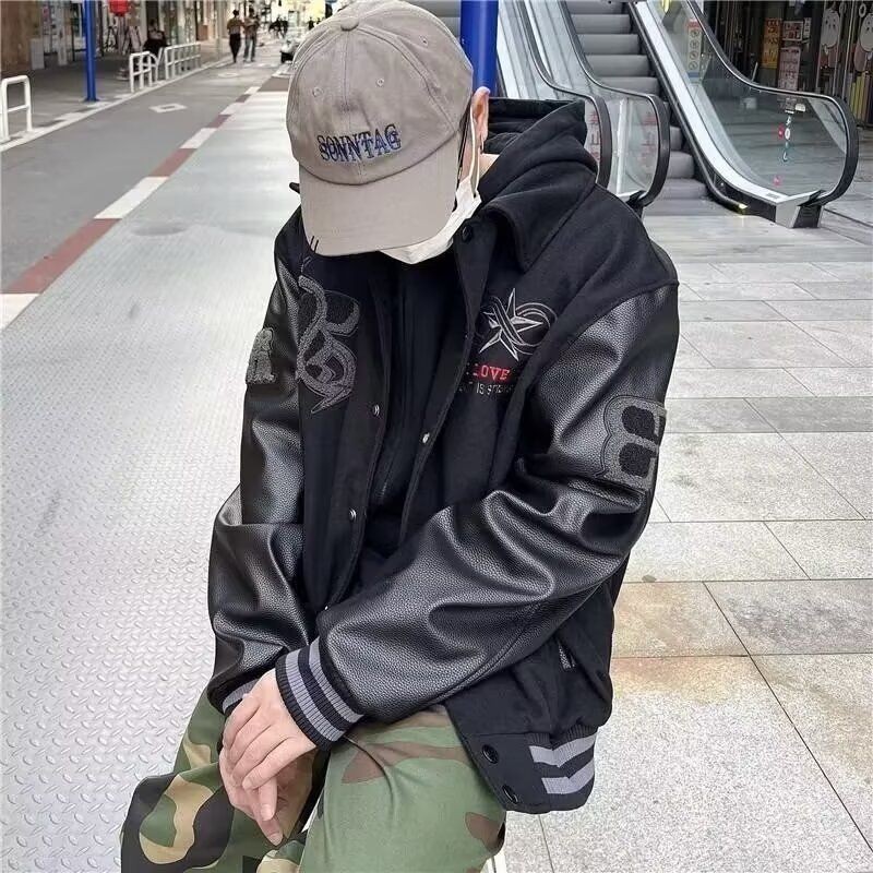 เสื้อแจ็คเก็ตเบสบอลแฟชั่นเยาวชนพร้อมเย็บปักถักร้อยและชุดเสื้อสเวตเตอร์มีฮู้ด