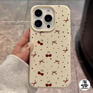 เคส For iPhone 13 เคสหนังเนื้อนิ่มสีแคนดี้ TPU เชอร์รี่น้อยน่ารัก For iPhone 11 15 14 13 12 16 Pro Max X XS XR 7 8 Plus