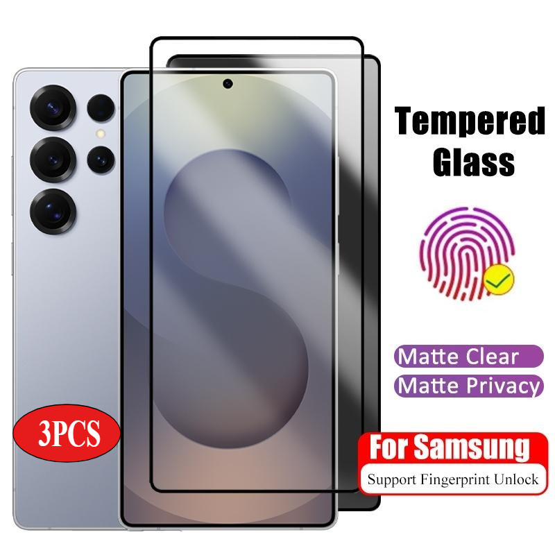 3PCS 0.18 ultrathin Silk Screen กระจกนิรภัยสนับสนุนลายนิ้วมือปลดล็อค Galaxy S22 S23 S24 S25 Plus S25Ultra