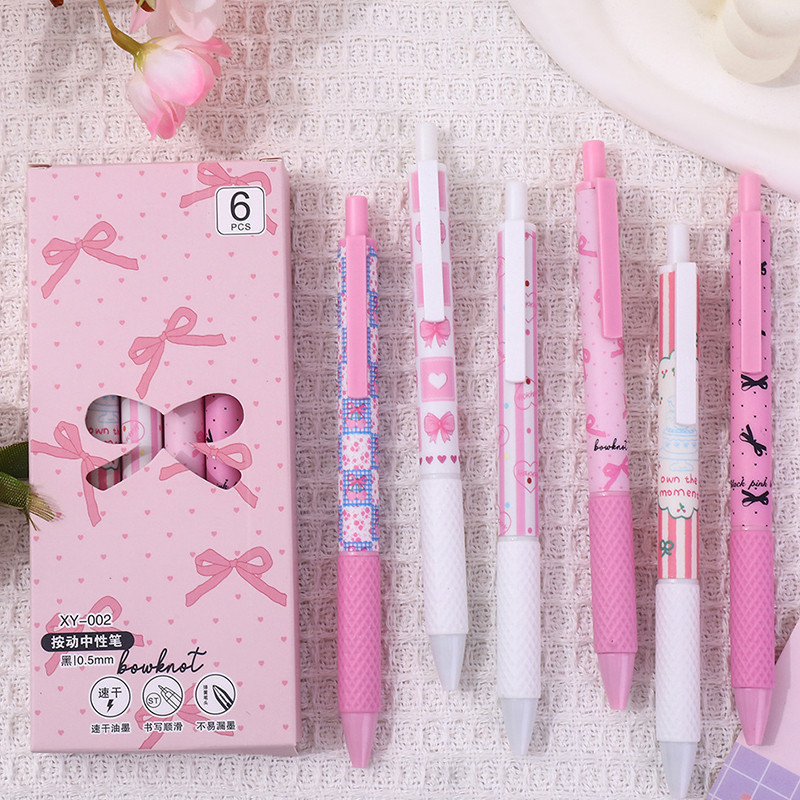 6 ชิ้น Creative Ballet Bow 0.5 มม.ปากกาเจลนักเรียนขนาดใหญ่ความจุ Quick-Drying ปากกาหมึกสีดํา ST Nib Office ปากกาลายเซ็น