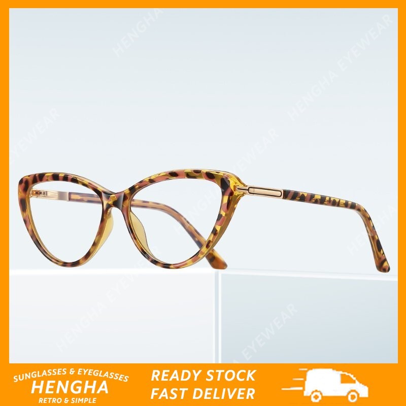 (HENGHA) แว่นตาตาแมวลายเสือดาวสีเหลือง TR90 แว่นตาออปติคอลป้องกันแสงสีฟ้าคุณภาพสูง