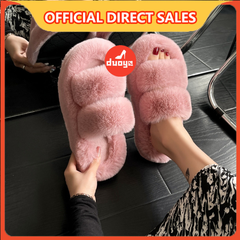 Duoya Factory รองเท้าแตะ พื้นนิ่ม ผ้าฝ้าย และผ้าวูล สีชมพู 4 ซม. สําหรับผู้หญิง