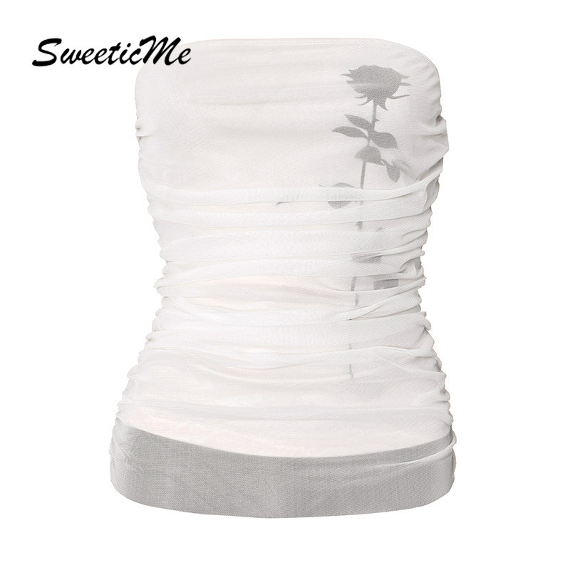 SweeticMe ผู้หญิง 2025 ใหม่แฟชั่นเซ็กซี่ Crinkle พิมพ์ All Match Tube Tops