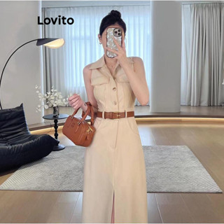 (Trendy) Lovito ชุดลําลอง ชุดเดรสกระเป๋ากระดุมหน้าแยกธรรมดาส…