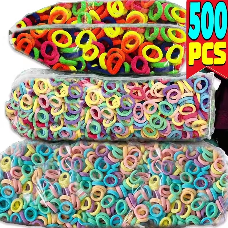 100/300/500 ชิ้นที่มีสีสันไนลอน Ealstic ผม Ties / สาวไม่มีรอยต่อผม Scrunchie เชือก / นุ่มผู้ถือผมหางม้า Headwear