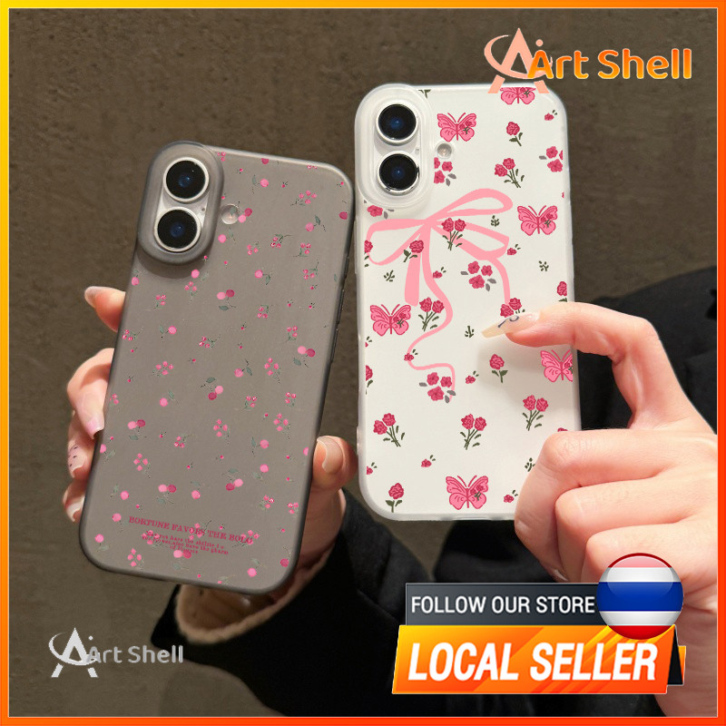กรณีโทรศัพท์ จัดส่งจากประเทศไทย ดอกเชอร์รี่เคสไอโฟน iPhone 16 15 14 13 12 11 PRO MAX X XS MAX XR 7/8P ป้องกันลายนิ้วมือ