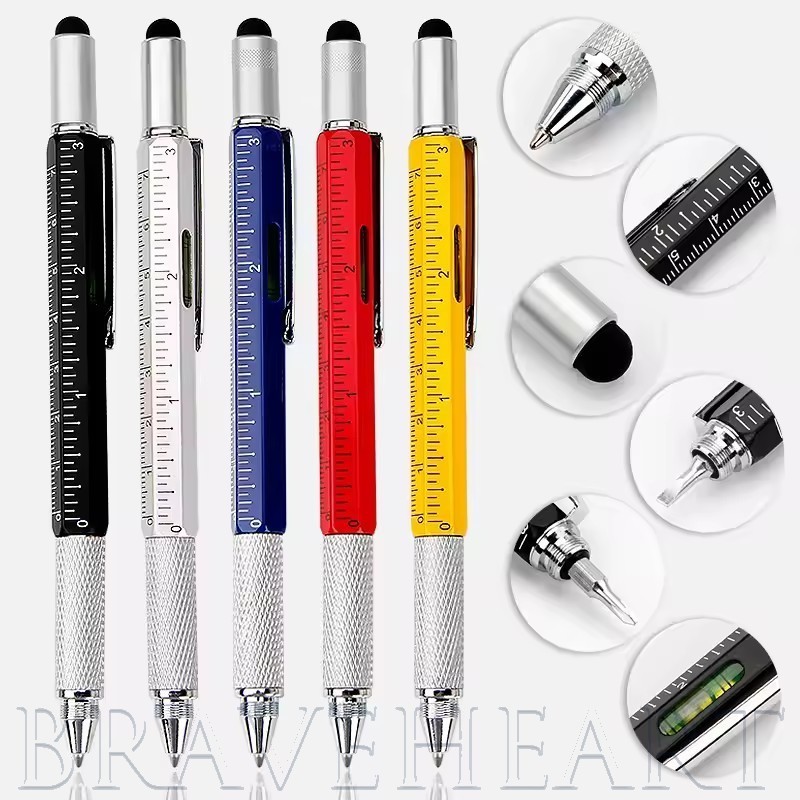 ปากกาหลายเครื่องมือ 7-in-1 | สไตลัสสําหรับทัชสกรีน+ไขควง+ไม้บรรทัด+ระดับ | กระทัดรัด14.2ซมออกแบบ7สี
