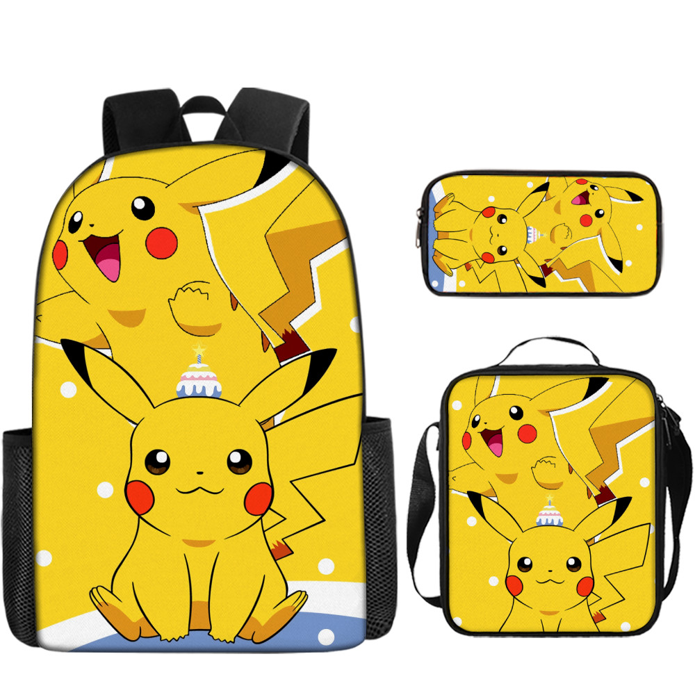 กระเป๋าเป้สะพายหลังการ์ตูนโปเกมอนขนาด 16 นิ้วลดภาระและความจุขนาดใหญ่ 20ล ชุดกระเป๋านักเรียนระดับประถมศึกษาและมัธยมศึกษาโพลีเอสเตอร์ความจุขนาดใ