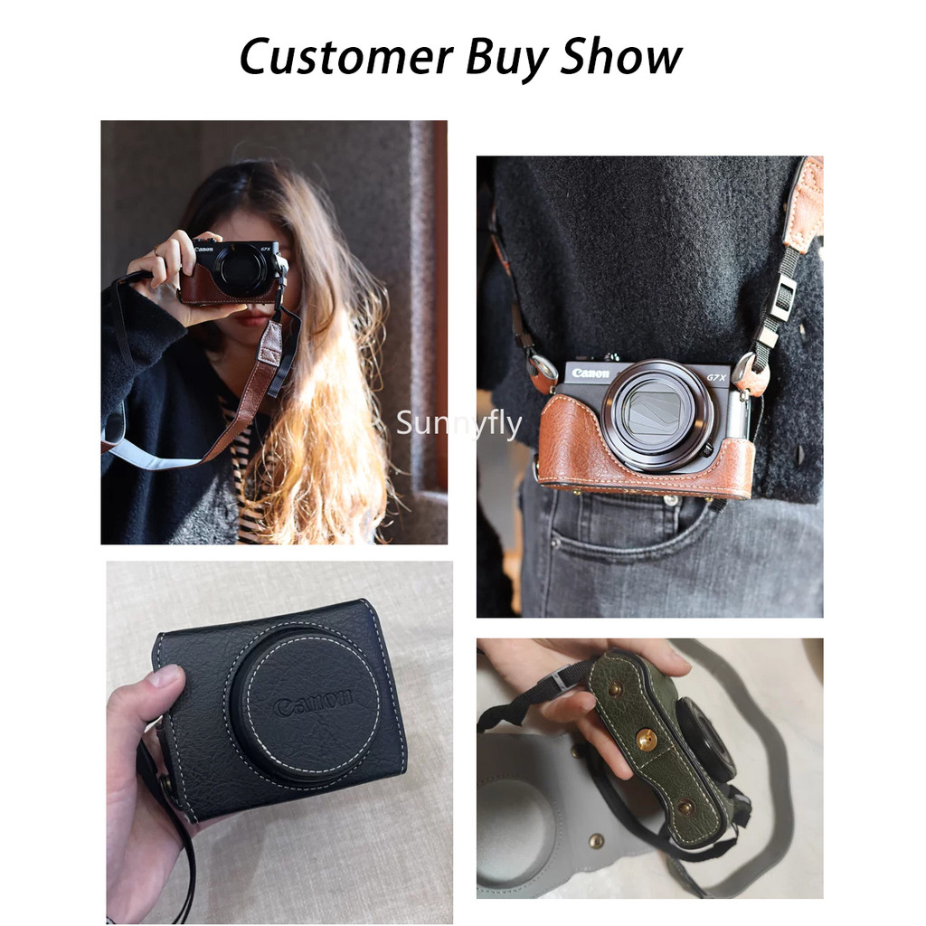 Sunnyfly ใหม่หรูหรา handwork กล้อง PU กระเป๋าหนังกล่องสําหรับ canon G7X2 G7X3 G7X Mark ii iii แขนป้องกัน shell